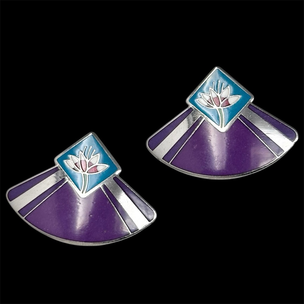 Laurel Burch Water Lilly Vintage Enamel Stud Earrings